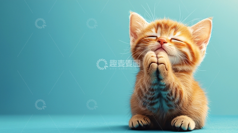 高清大图下载【趣麦麦图】祈祷的小橘猫