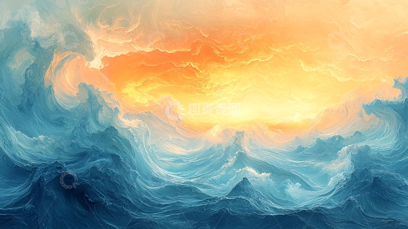 高清大图下载【趣麦麦图】抽象蓝色橙色云海