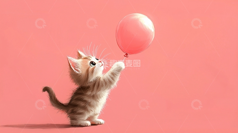高清大图下载【趣麦麦图】小猫咪与粉色气球