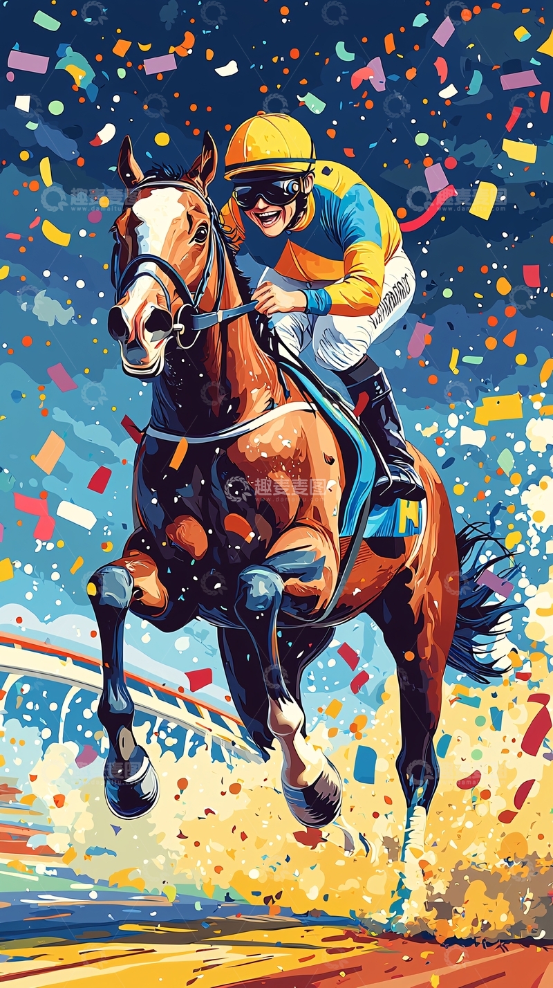 高清大图下载【趣麦麦图】赛马夺冠庆祝场景