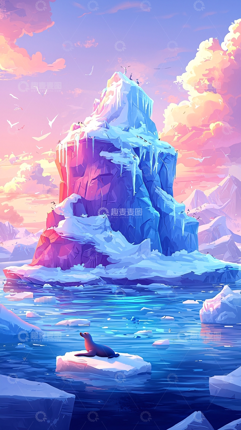高清大图下载【趣麦麦图】冰山上的海豹