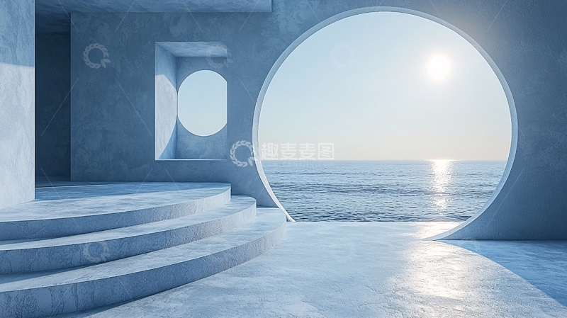 高清大图下载【趣麦麦图】极简蓝色水泥建筑