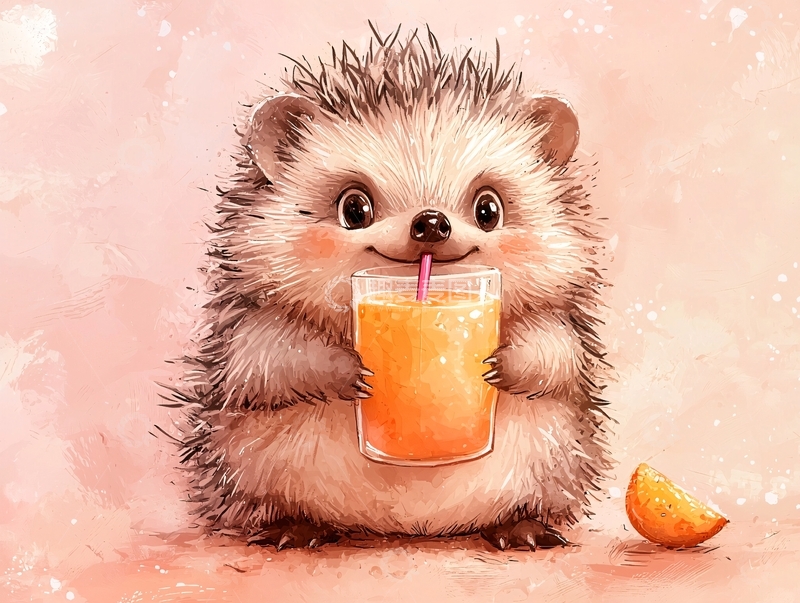 高清大图下载【趣麦麦图】可爱喝果汁的刺猬