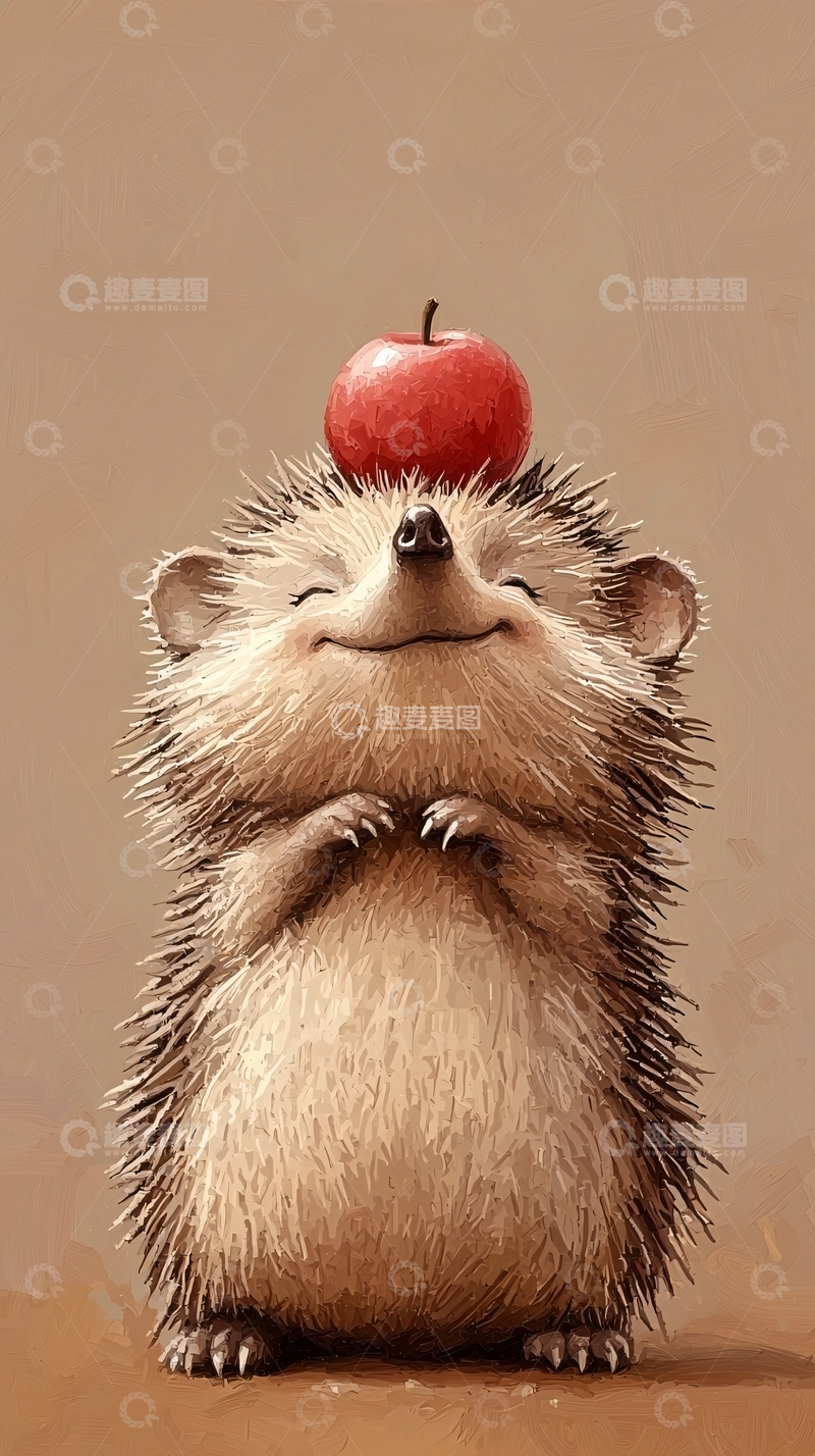 高清大图下载【趣麦麦图】刺猬头顶苹果的微笑