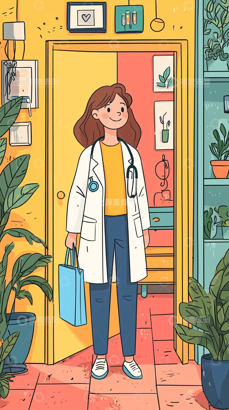高清大图下载【趣麦麦图】医生提着包站在门口