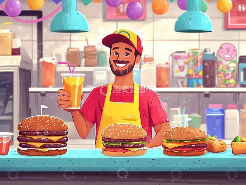 高清大图下载【趣麦麦图】快乐汉堡店员