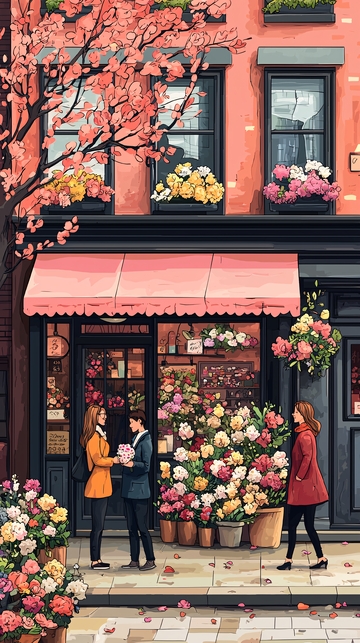 秋日花店街景