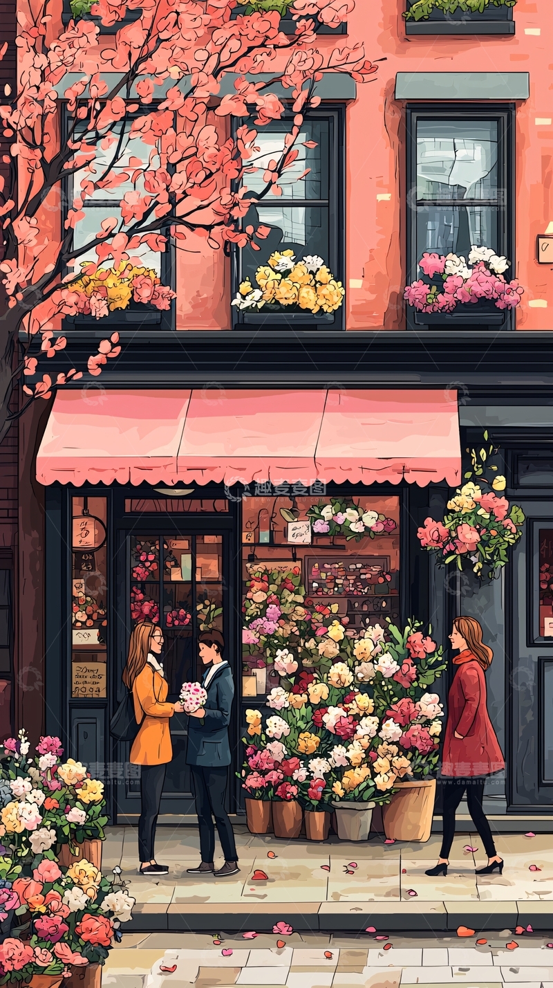高清大图下载【趣麦麦图】秋日花店街景