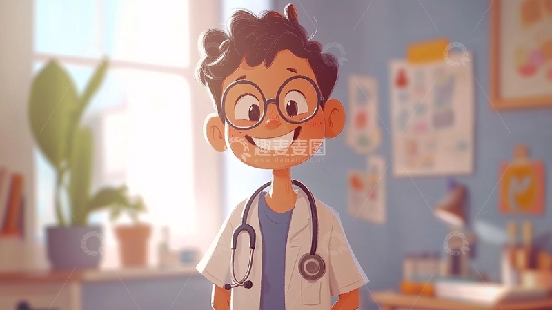 高清大图下载【趣麦麦图】微笑的卡通医生男孩