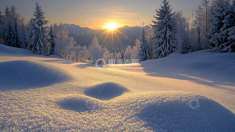 高清大图下载【趣麦麦图】冬日雪景日出山脉