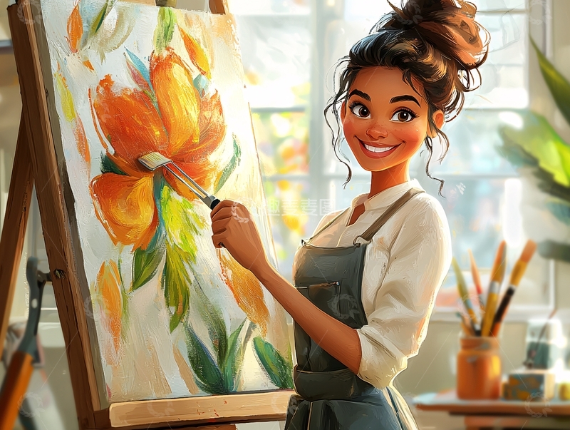 高清大图下载【趣麦麦图】少女画花