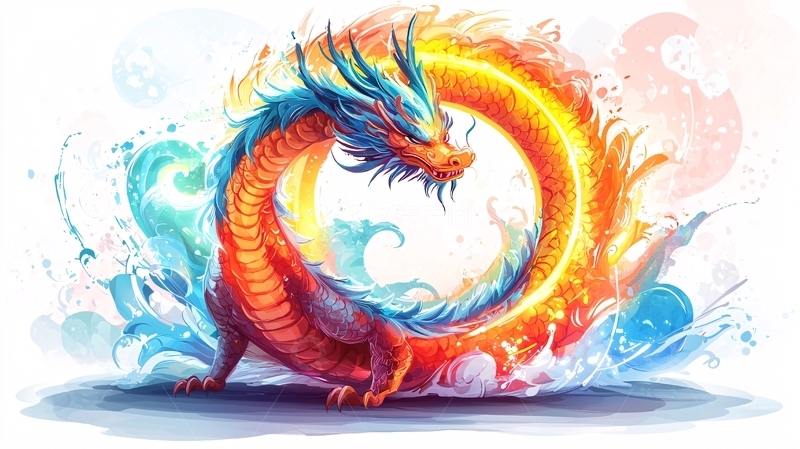 高清大图下载【趣麦麦图】水墨风格火焰水龙