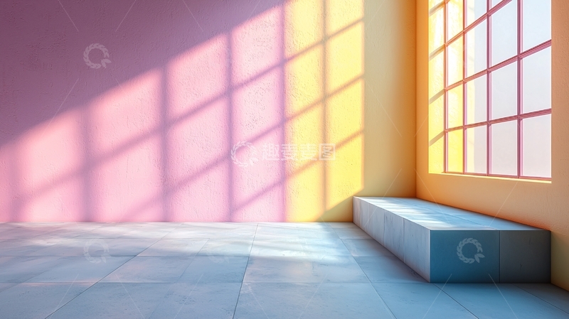 高清大图下载【趣麦麦图】粉色墙面阳光洒落室内