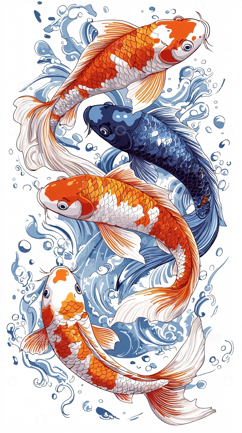 高清大图下载【趣麦麦图】水墨鲤鱼图