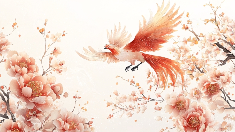 高清大图下载【趣麦麦图】祥瑞神鸟飞翔花海