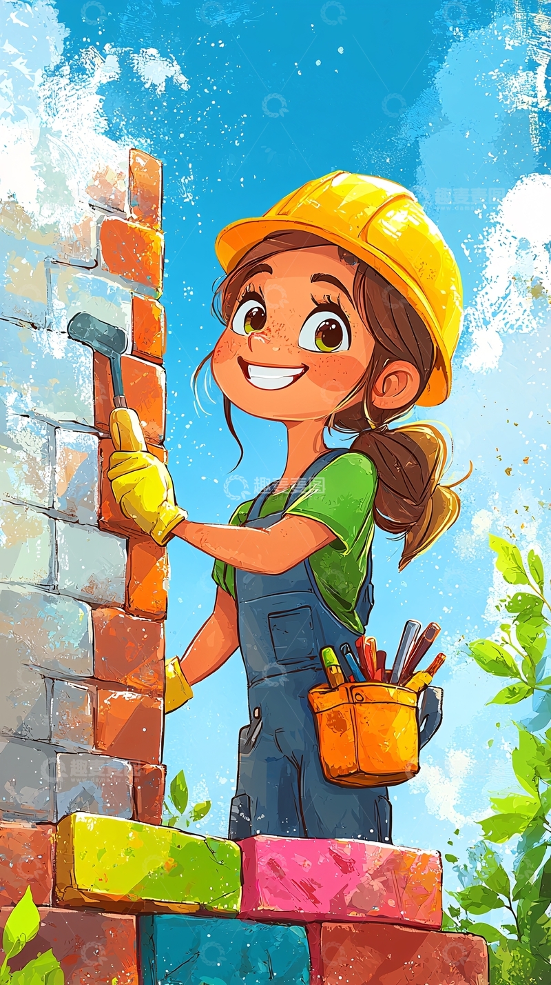 高清大图下载【趣麦麦图】可爱女童粉刷匠