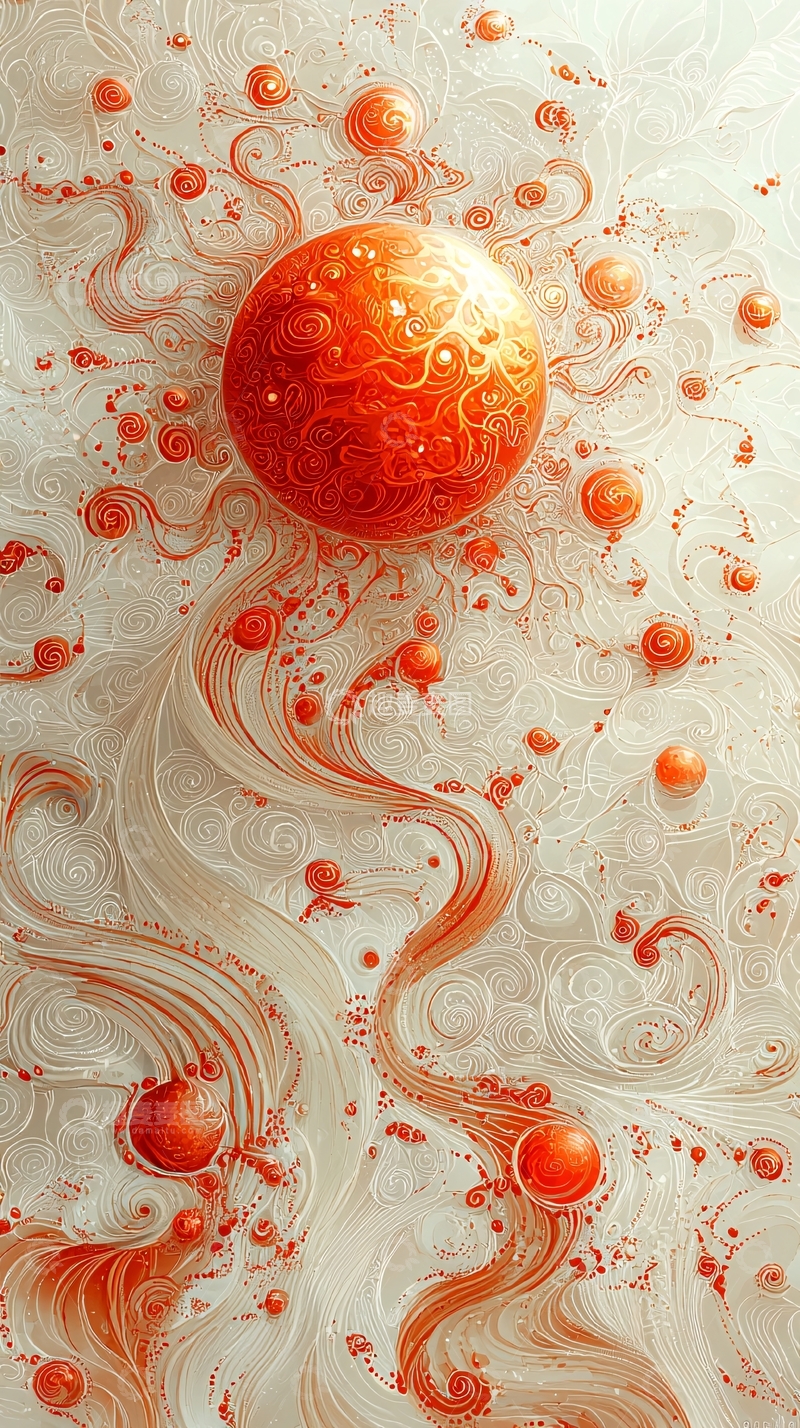 高清大图下载【趣麦麦图】橙色球体白色纹理背景