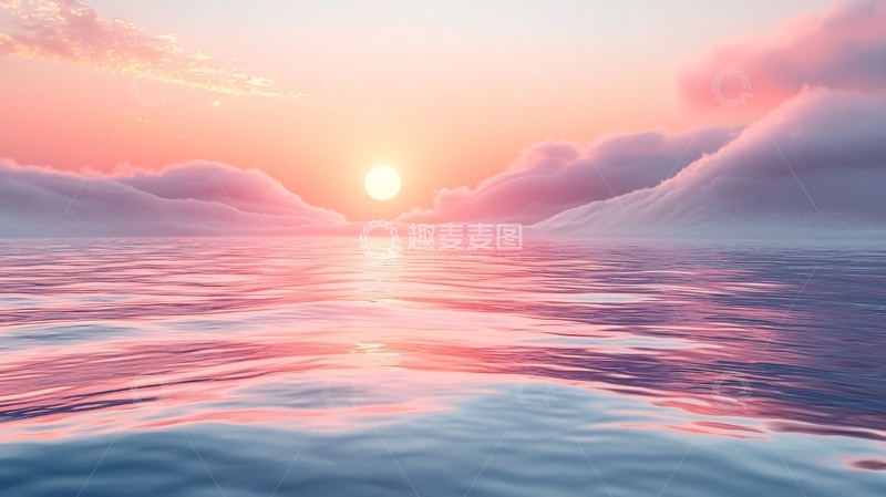 高清大图下载【趣麦麦图】粉色天空海面日落