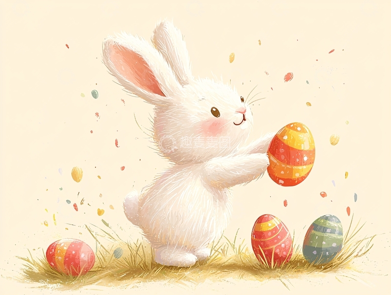 高清大图下载【趣麦麦图】可爱小兔子抱着彩蛋