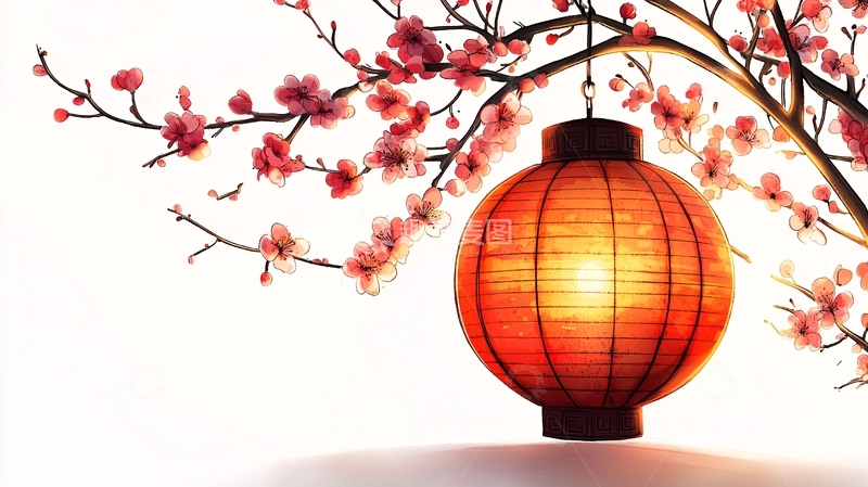 高清大图下载【趣麦麦图】红灯笼挂在梅花树上