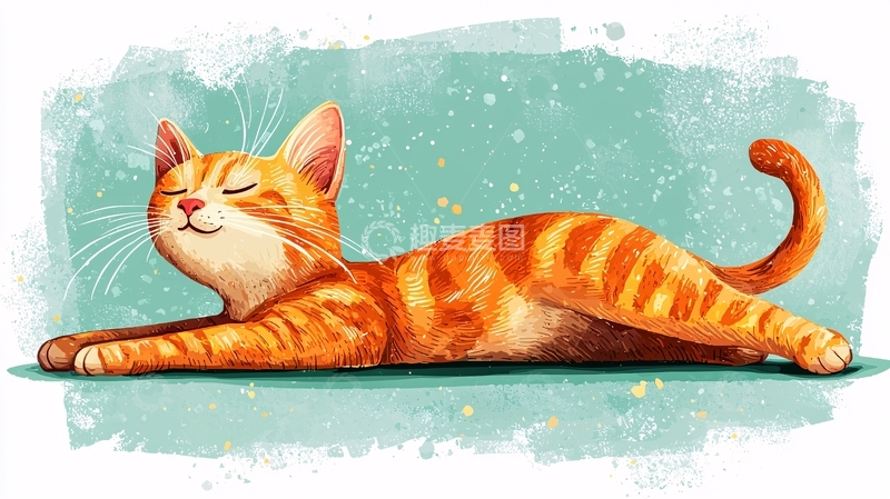 高清大图下载【趣麦麦图】橘色条纹猫伸展放松