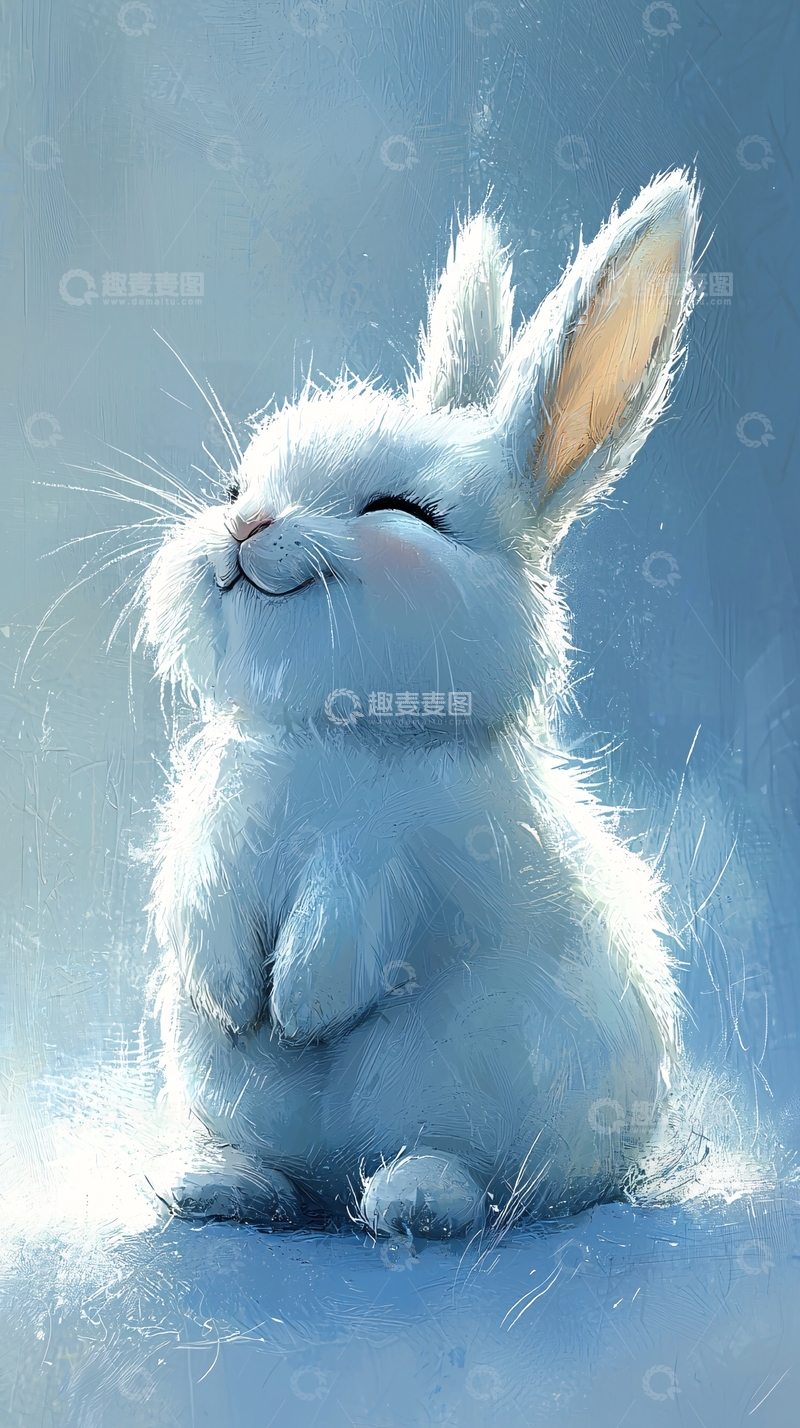 高清大图下载【趣麦麦图】-白色毛绒绒的可爱兔子