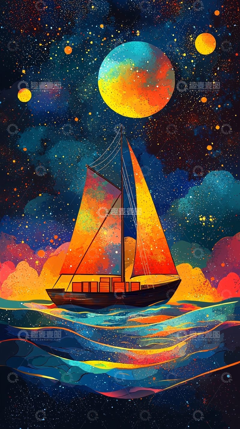 高清大图下载【趣麦麦图】宇宙星空帆船
