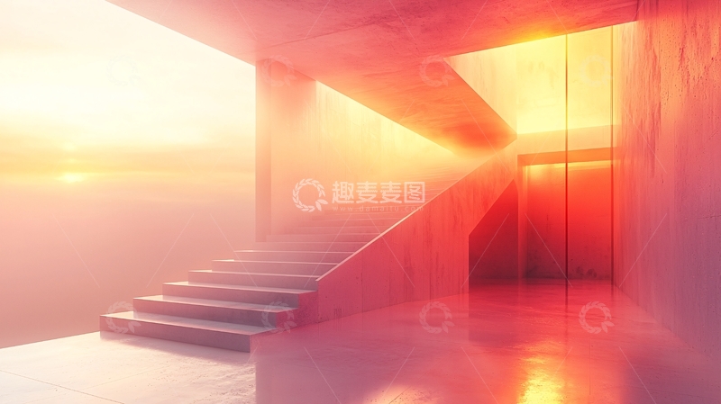 高清大图下载【趣麦麦图】日出光线下的室内楼梯