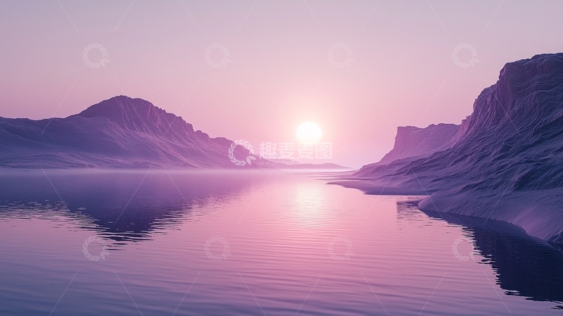 高清大图下载【趣麦麦图】极简风格紫色日落山谷