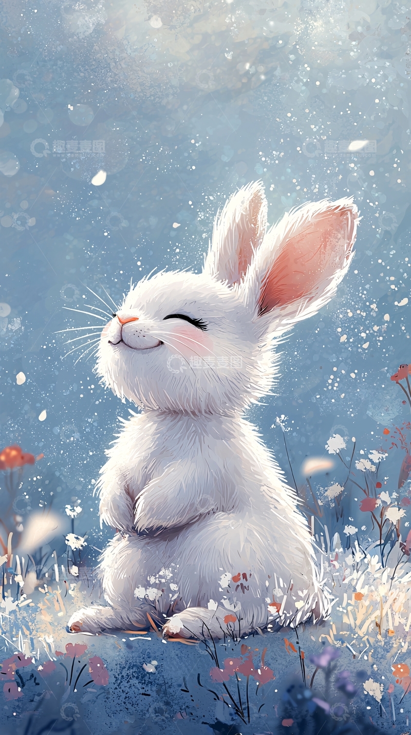高清大图下载【趣麦麦图】萌萌的兔子在花丛中享受阳光