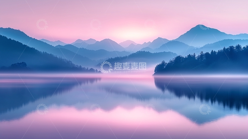 高清大图下载【趣麦麦图】清晨湖光山色