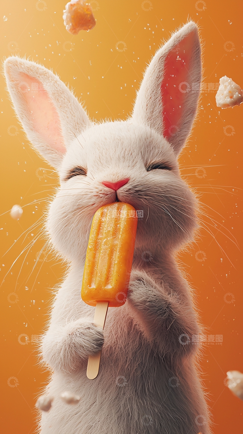 高清大图下载【趣麦麦图】可爱兔子吃冰棍