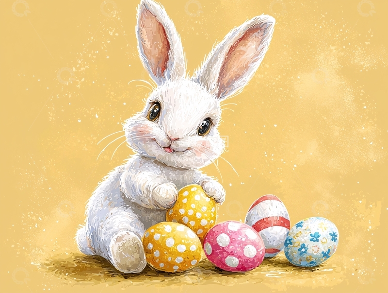 高清大图下载【趣麦麦图】可爱的小白兔和彩蛋