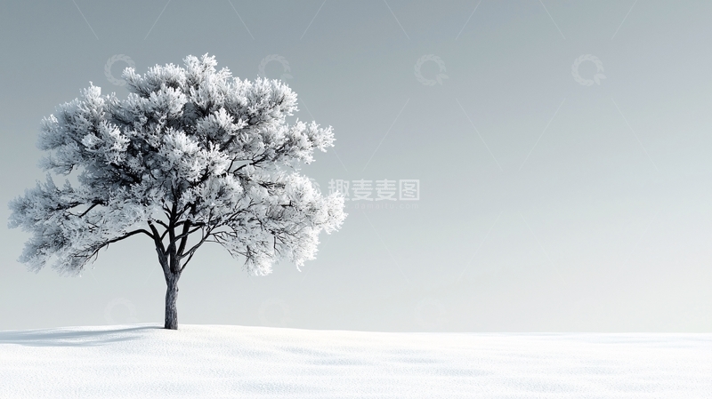 高清大图下载【趣麦麦图】冬日雪景单棵树