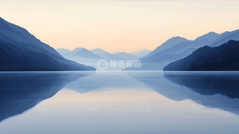高清大图下载【趣麦麦图】平静湖面山峰倒影