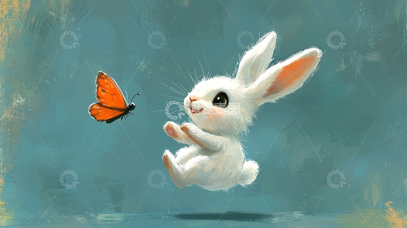 高清大图下载【趣麦麦图】可爱小白兔与蝴蝶