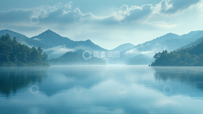 高清大图下载【趣麦麦图】清晨薄雾山湖倒影