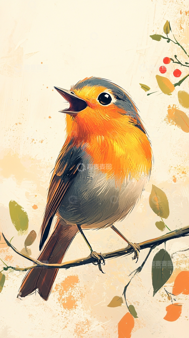 高清大图下载【趣麦麦图】可爱的小鸟唱歌