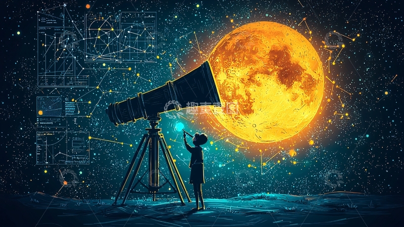 高清大图下载【趣麦麦图】天文望远镜下看月亮