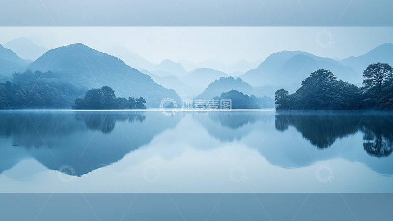 高清大图下载【趣麦麦图】静谧湖泊山峦倒影