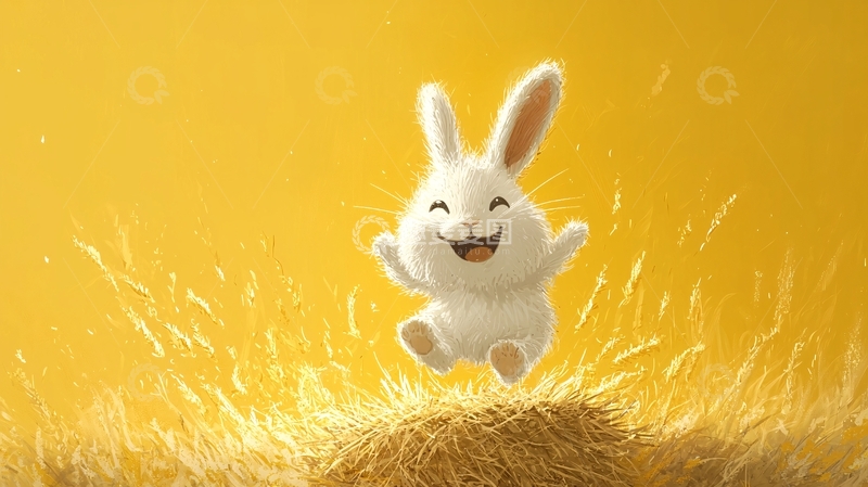 高清大图下载【趣麦麦图】快乐跳跃的小白兔