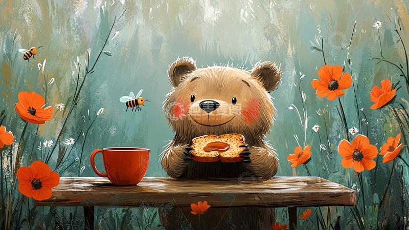 高清大图下载【趣麦麦图】卡通小熊吃早餐