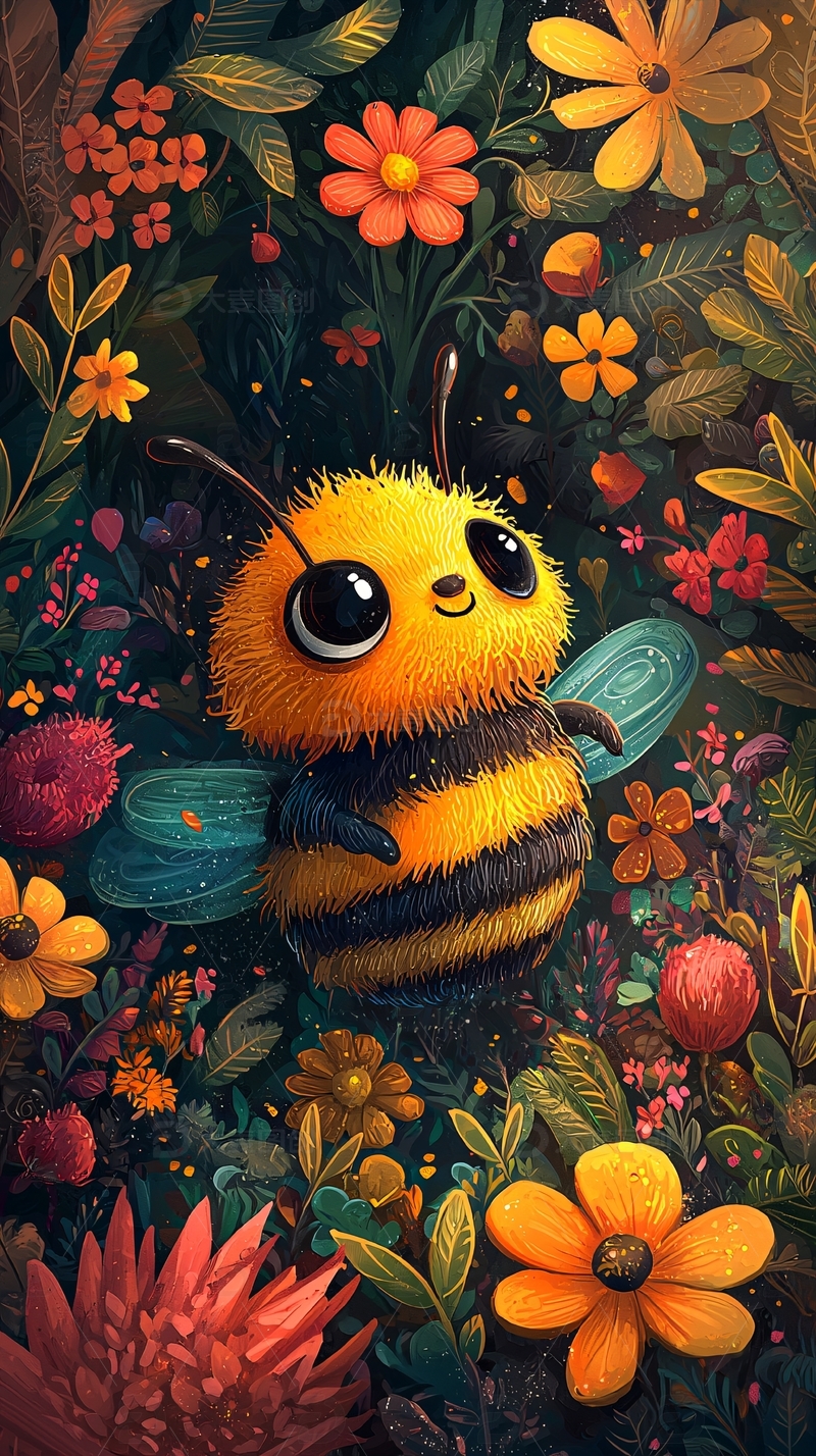 可爱小蜜蜂在花丛中