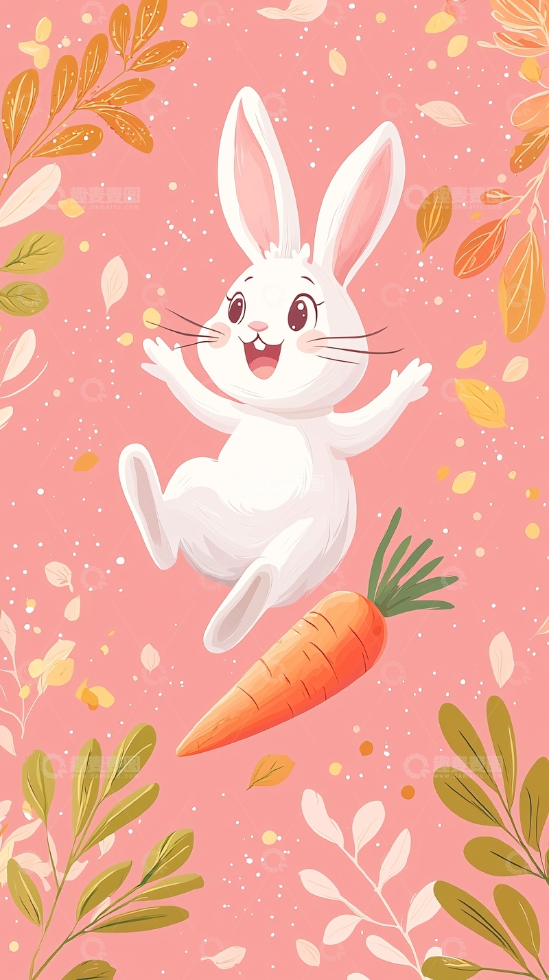 高清大图下载【趣麦麦图】卡通兔子和胡萝卜