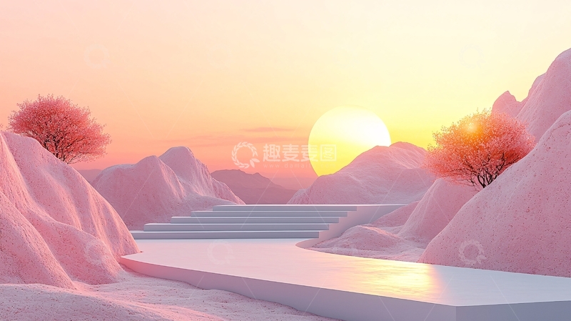 高清大图下载【趣麦麦图】粉色山峦日落