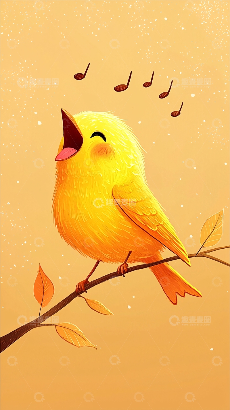 高清大图下载【趣麦麦图】可爱的小黄鸟唱歌