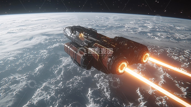 高清大图下载【趣麦麦图】太空飞船地球轨道
