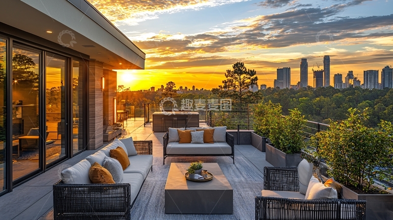 高清大图下载【趣麦麦图】现代顶层公寓日落景色