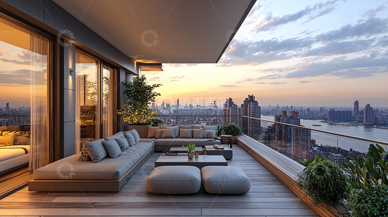 高清大图下载【趣麦麦图】高层公寓阳台夜景