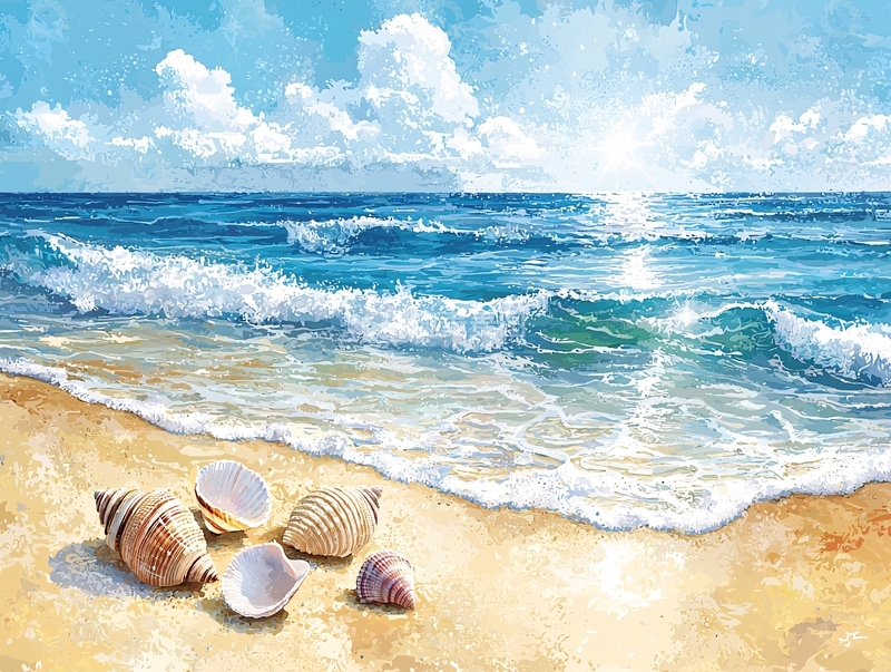 高清大图下载【趣麦麦图】海滩贝壳阳光大海